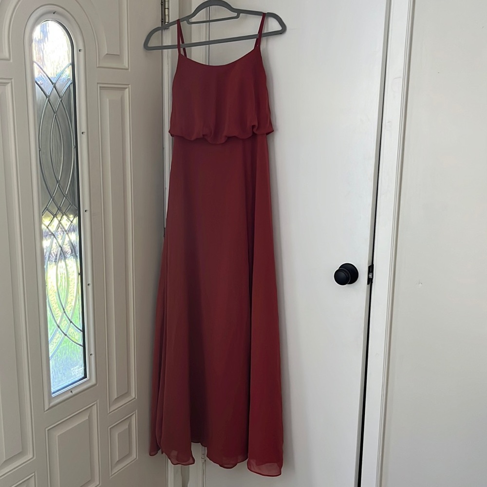 terracotta chiffon floor length bridesmaids dress